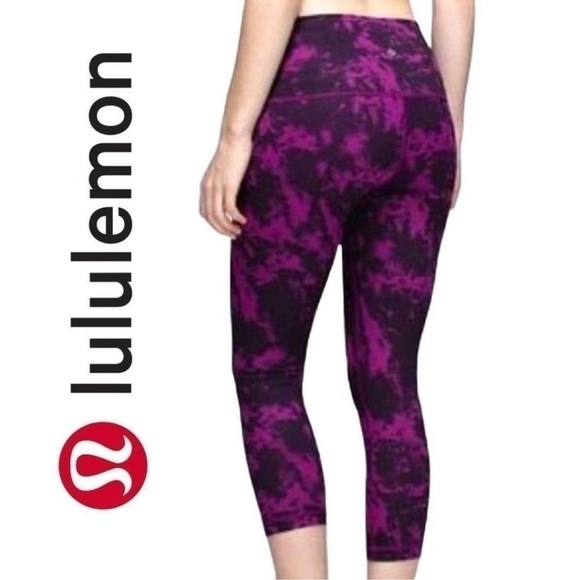 LULULEMON Wunder Under II 21 in tie dye crop leggings breezie plum black size 6 - Picture 1 of 8